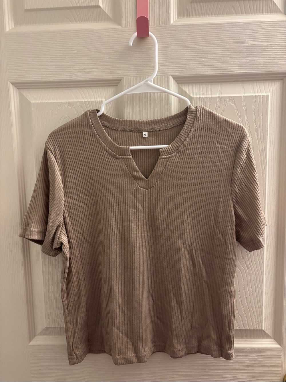 Women’s Ribbed Short Sleeve Tee in Taupe XL